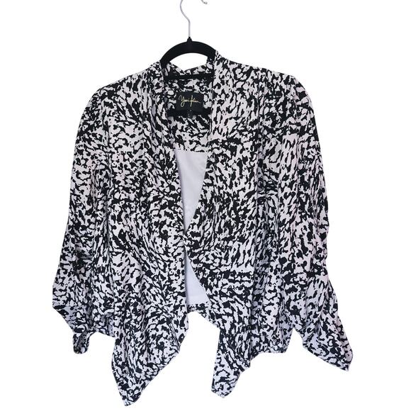 Yumi Kim Open Front Draped Silk Blazer Jacket Large Black White Corpcore Career - Picture 3 of 11